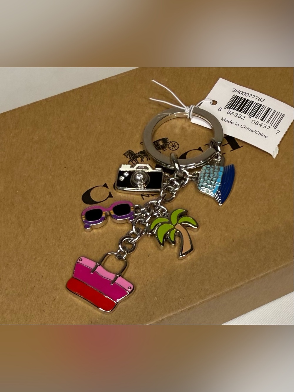 Coach Hampton Weekend Multi Mix Palm Tree Hat Camera Keychain Bag Charm Y2K
